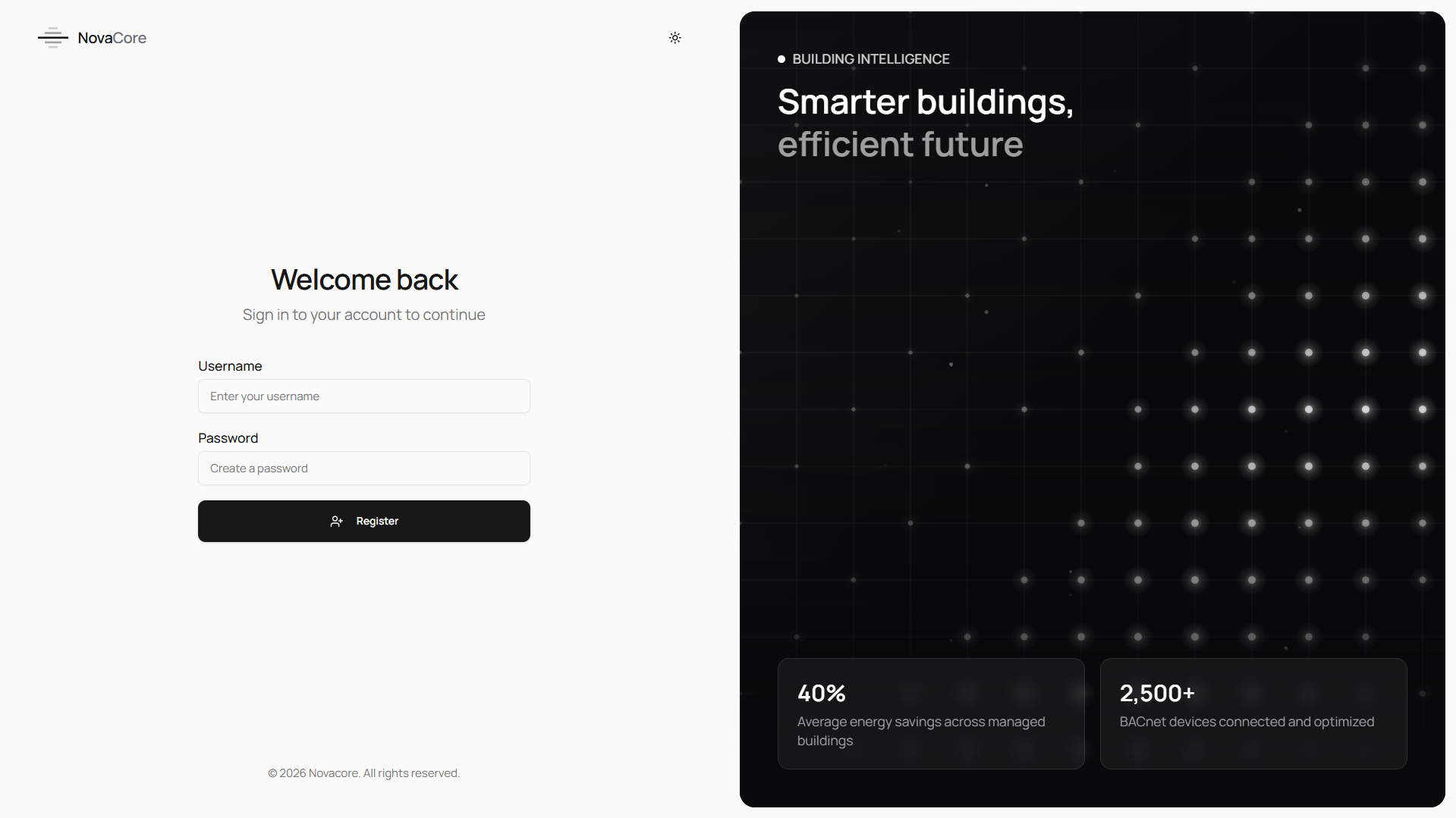 NovaCore real-time building device monitoring dashboard